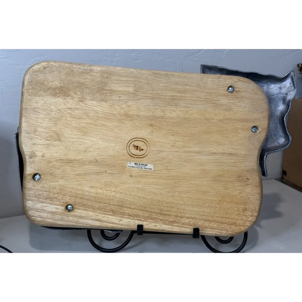 VTG Cow Bull Wood Pewter Cutting Board  Steak Tray Farmhouse Kitchen Decor 19